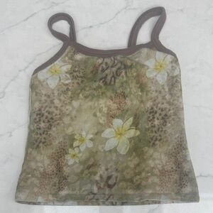 Floral Print Tank Top - Brown and Green